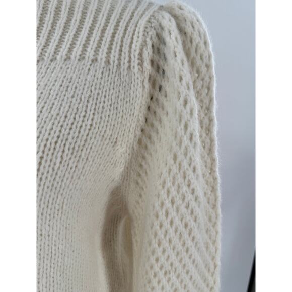 LoveShackFancy Ivory Cream Alpaca Sweater Small Knit Pullover Puff Sleeve - Picture 3 of 11
